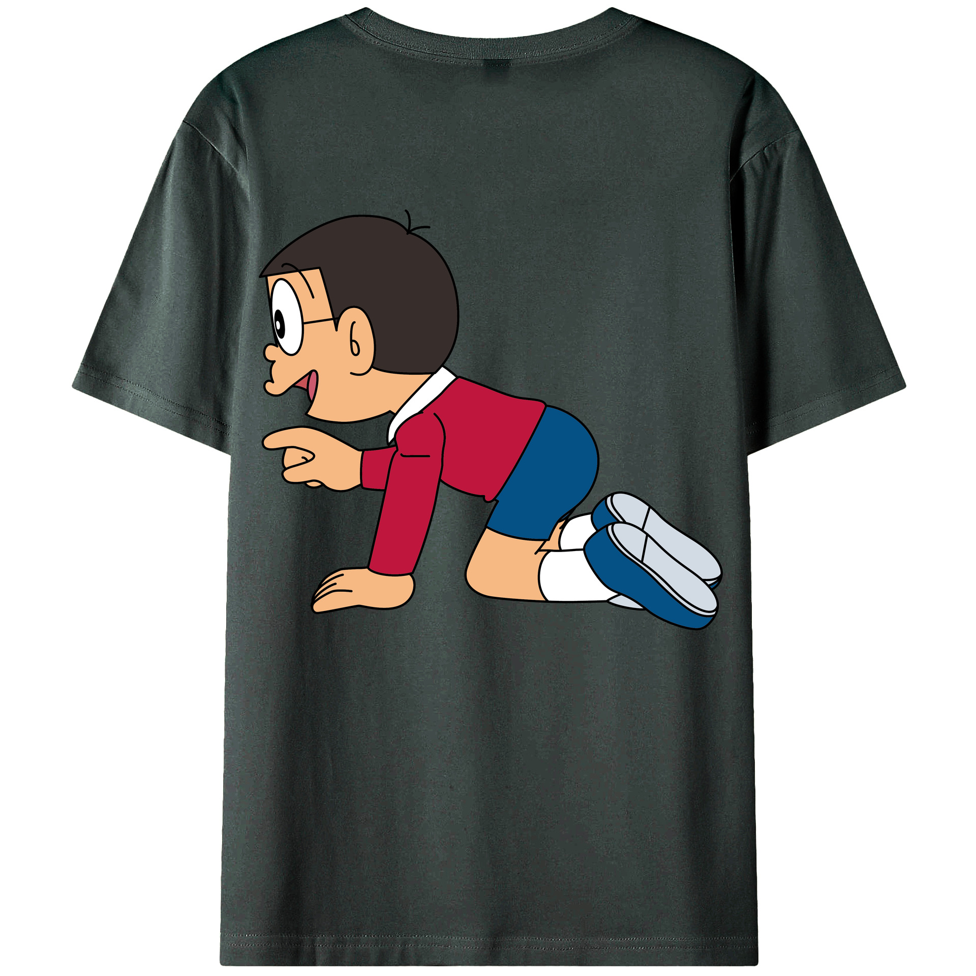 （画像用） ドラえもん 野比 のび太 Doraemon Nobita Nobi 綿100％ メンズ半袖Tシャツ（バックプリント） 通気性
